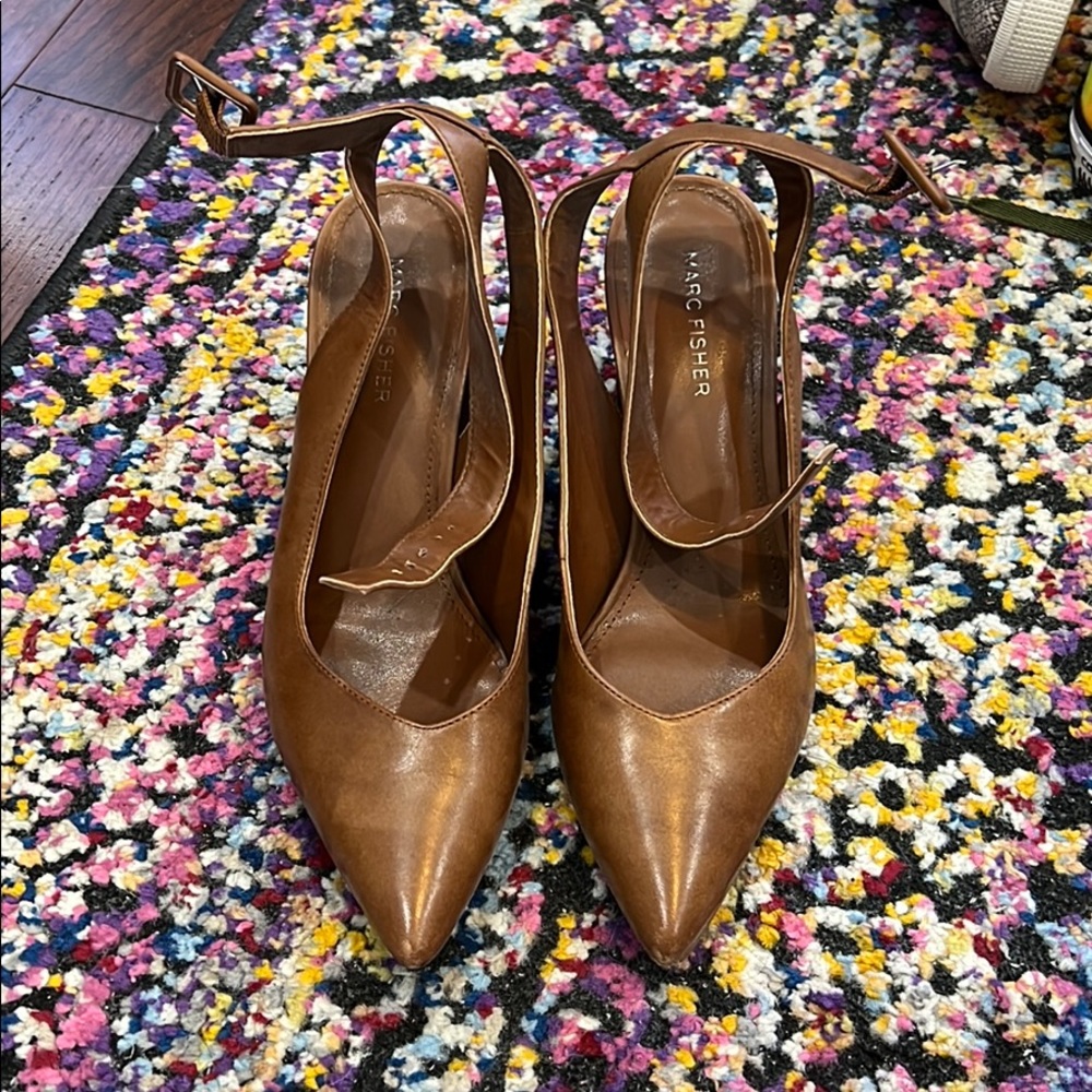 Brown Marc Fisher ankle strap heal